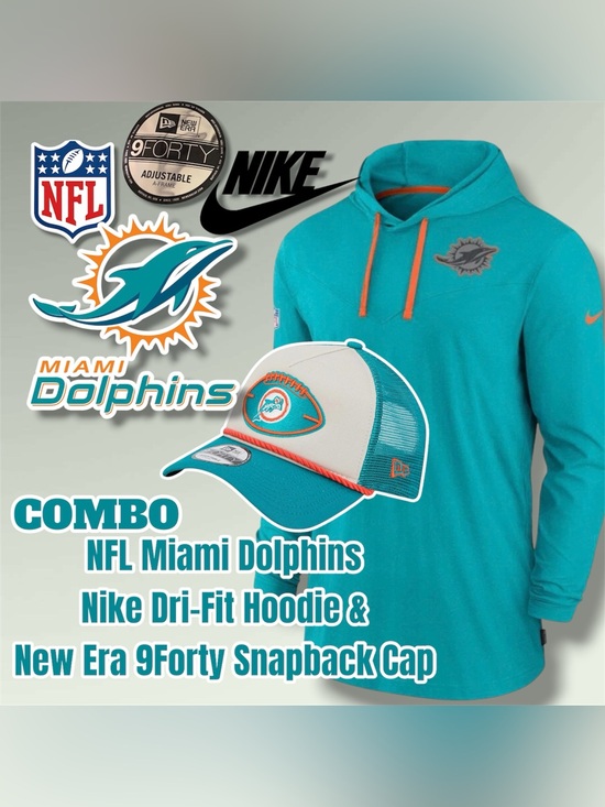 Nike Other - NFL Miami Dolphins Nike Dri-Fit Hoodie Size Medium & New Era 9Forty Snapback Cap